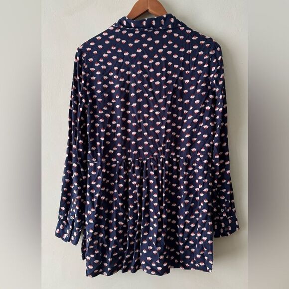 BODEN Navy Floral Babydoll Drop Hem 100% Viscose Button Down Tunic top Size 8R - Picture 4 of 5